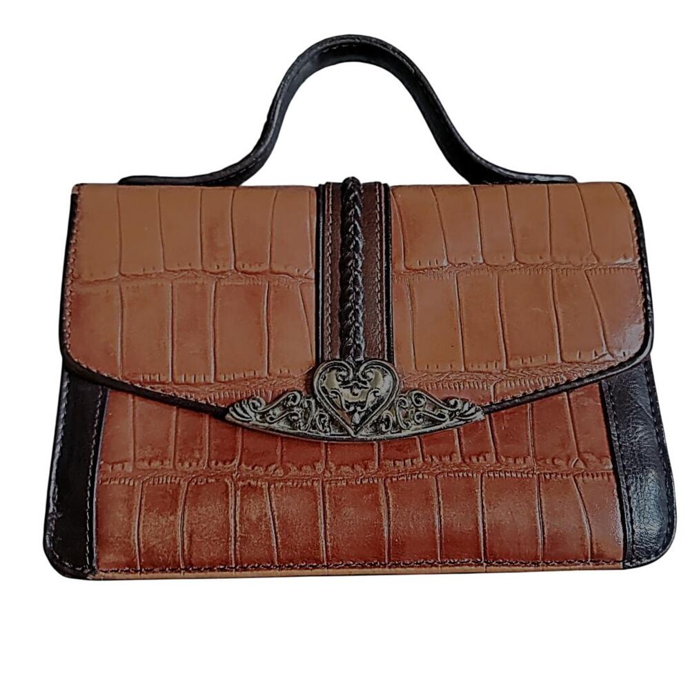 Vintage Brown Faux Leather Crocodile Embossed Small Satchel Handbag 7x5